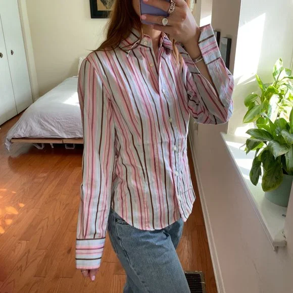 Etro Vintage Striped Button Up Blouse White Pink Size 40 - Picture 3 of 7